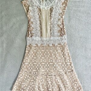 Cream Lace-Trim Midi Dress